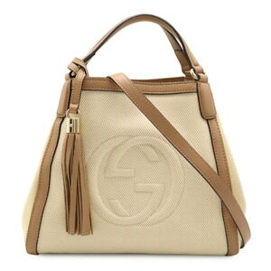 Gucci Soho Interlocking GG Shoulder Bag Tassel Canvas Beige Pink